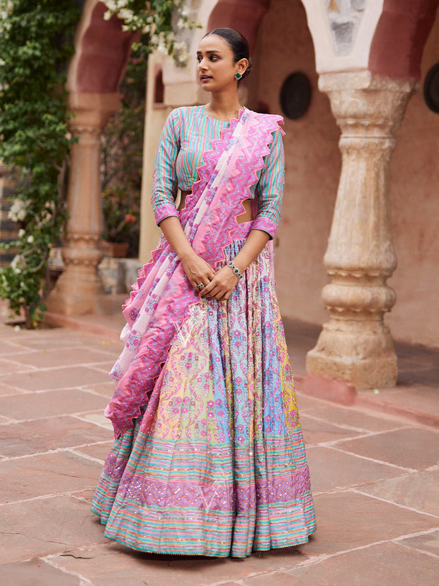 Lilac , Blue ,Purple  ,Vasansi Silk ,Printed ,Lehenga Set