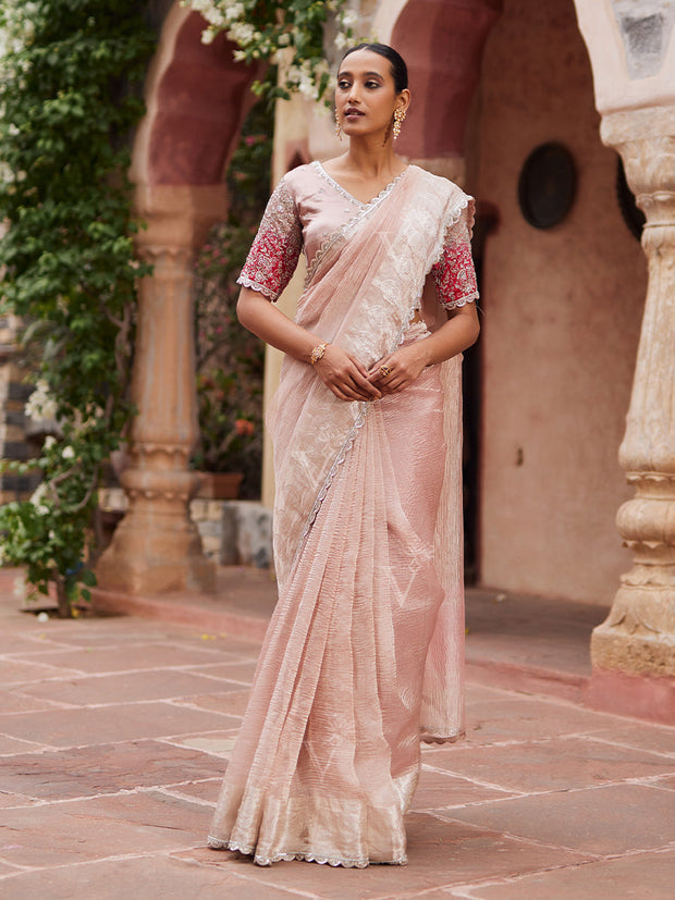 Blush Pink Banarasi Tissue Zardozi Saree