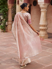 Blush Pink Banarasi Tissue Zardozi Saree