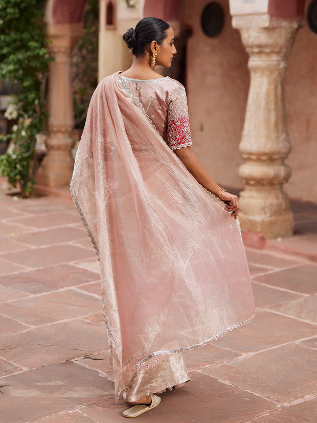 Blush Pink Banarasi Tissue Zardozi Saree