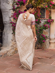 Beige Pink Banarasi Tissue Zardozi Saree