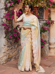 Blue ,Yellow , Leheriya , Gota Patti , Tissue Saree