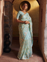 Sky Blue Organza Gota Patti Saree