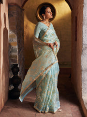 Sky Blue Organza Gota Patti Saree