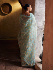 Sky Blue Organza Gota Patti Saree