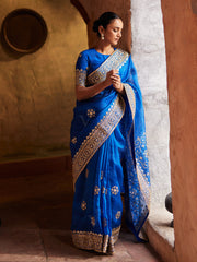 Blue Organza Gota Patti Saree