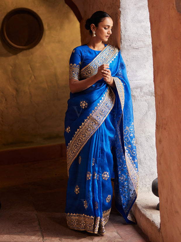Blue Organza Gota Patti Saree