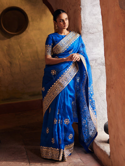 Blue , Organza , Gota Patti , Saree