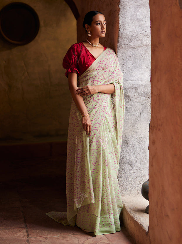 Light Green Georgette Bandhani saree