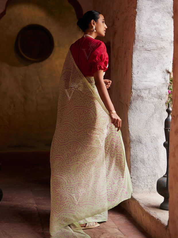 Light Green Georgette Bandhani saree