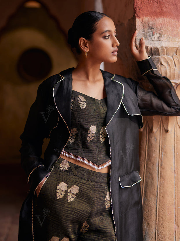 Black Organza Jacket and Pant set