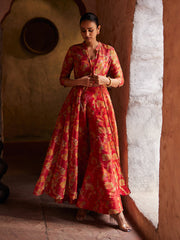 Red Floral Printed Jacket and Palazzo Set