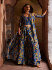 Blue  Floral Printed Jacket and Palazzo Set