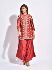 DD28, MTO, Brown, Vasansi Silk, Bandhani, Kurta and Dhoti Pants Set , Dhoti set