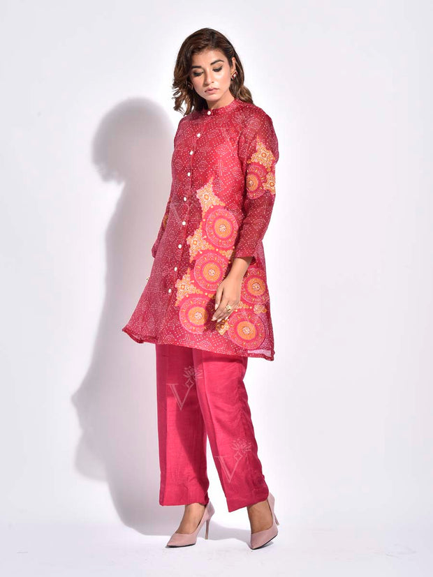 Raspberry Pink Embroidered Organza Co Ord Set