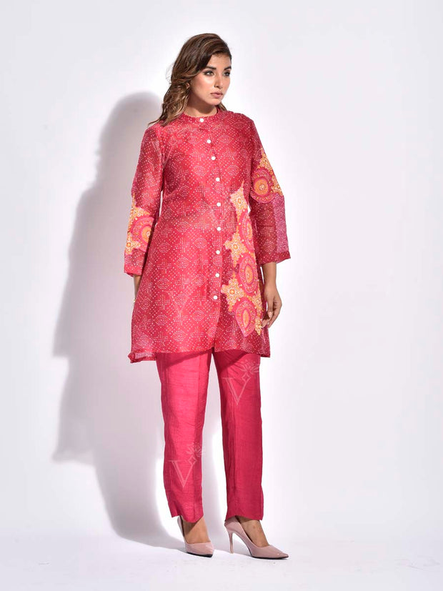 Raspberry Pink Embroidered Organza Co Ord Set