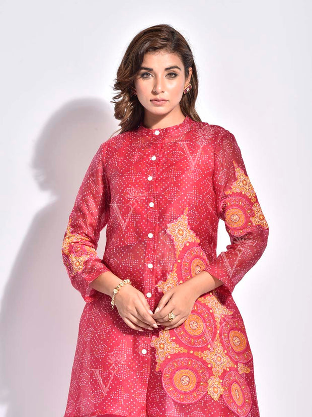 Raspberry Pink Embroidered Organza Co Ord Set