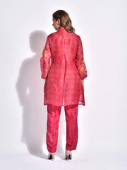 Raspberry Pink Embroidered Organza Co Ord Set