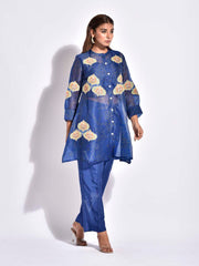 Blue Embroidered Organza Co Ord Set