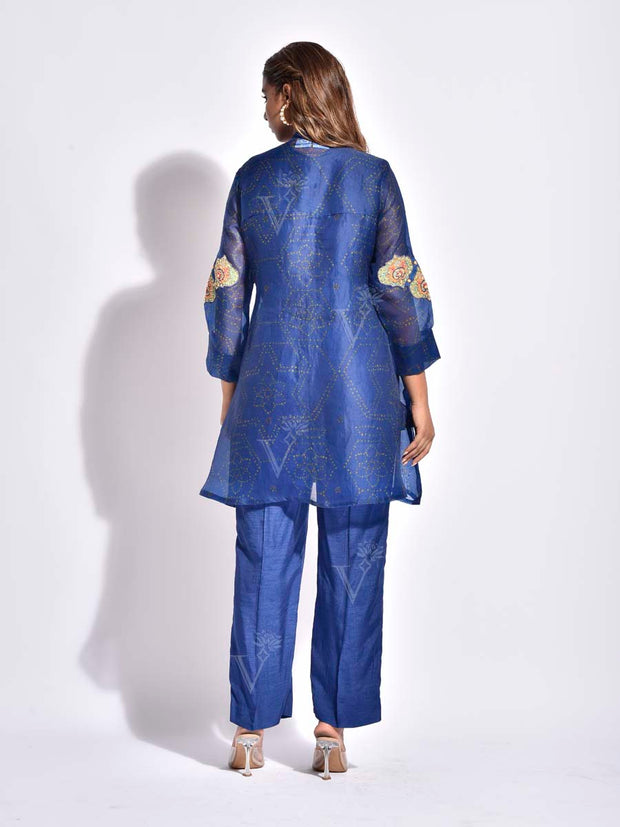 Blue Embroidered Organza Co Ord Set