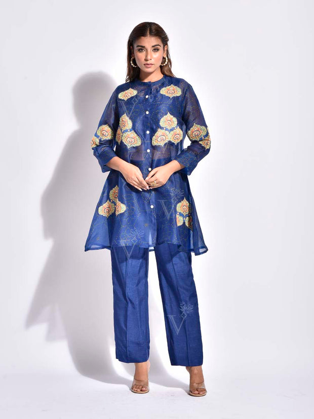 DD28, MTO, Blue , Embroidered ,  Organza , Co Ord Set