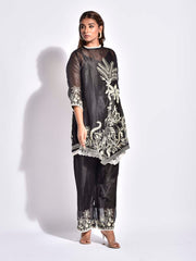 Black Organza Embroidered Co Ord Set