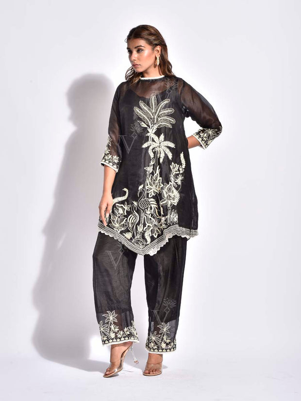 Black Organza Embroidered Co Ord Set