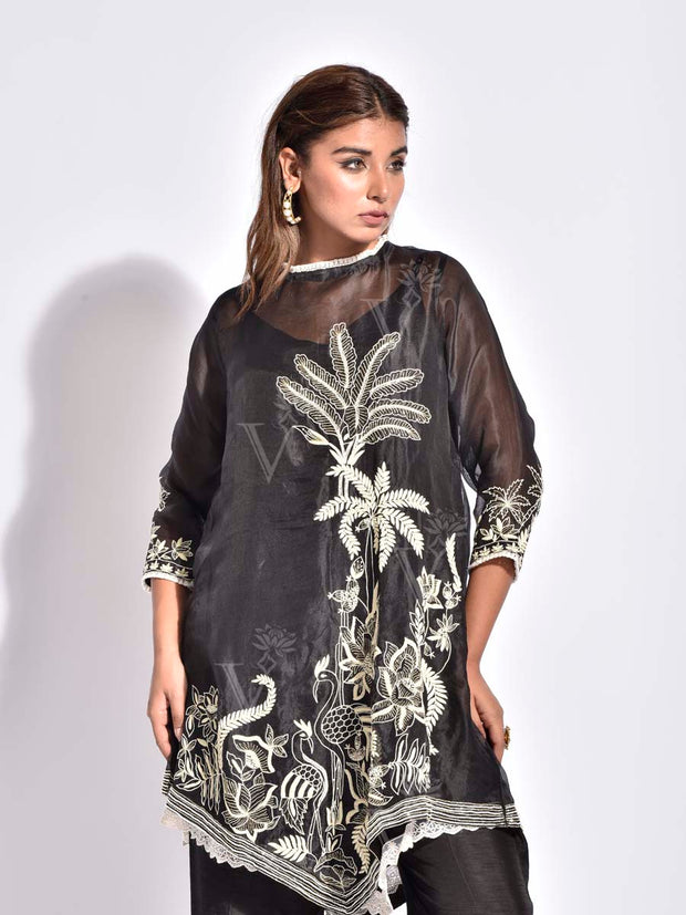 Black Organza Embroidered Co Ord Set