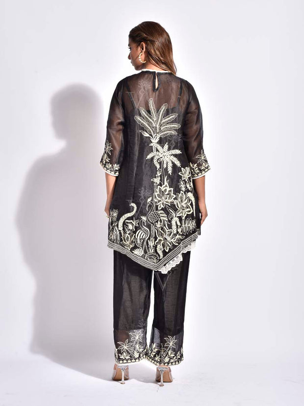 Black Organza Embroidered Co Ord Set