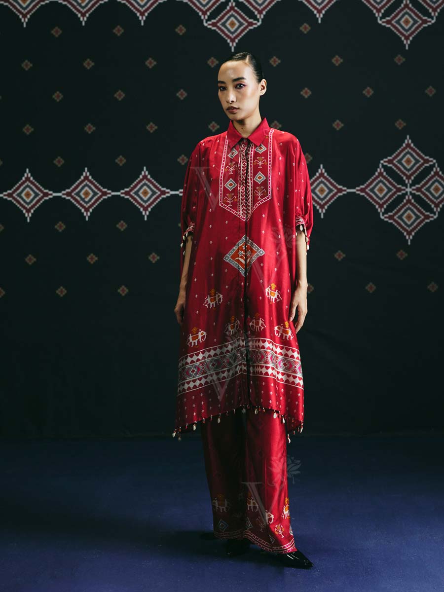 Buy Red Vasansi Silk Co-ord Set Online – Vasansi Jaipur