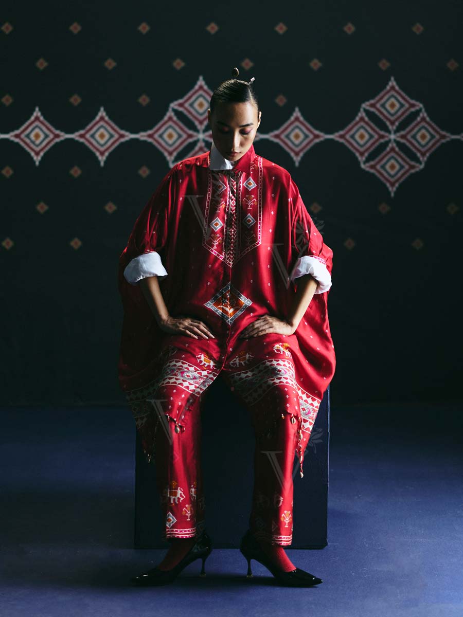Buy Red Vasansi Silk Co-ord Set Online – Vasansi Jaipur
