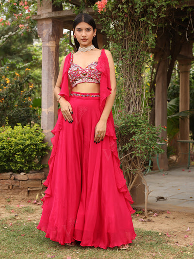 _label_New, DD35, MTO, RK, Pink, Embroidered Crop Top,  Palazzo Set , Palazzo