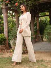 Summer White Net Jacket and Pant Set