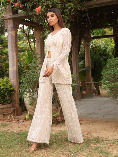 Summer White Net Jacket and Pant Set
