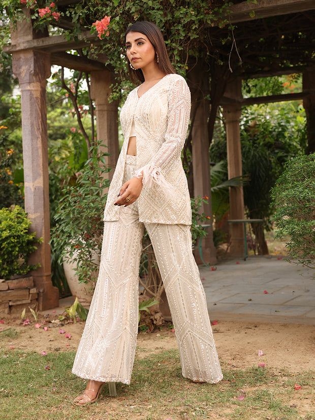 Summer White Net Jacket and Pant Set