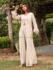 Summer White Net Jacket and Pant Set