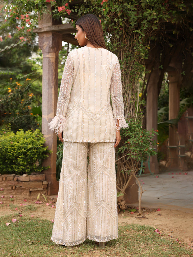 Summer White Net Jacket and Pant Set
