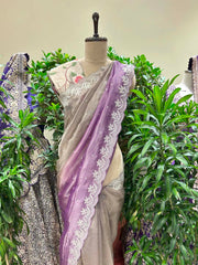 Grey and Purple Shaded Organza Saree