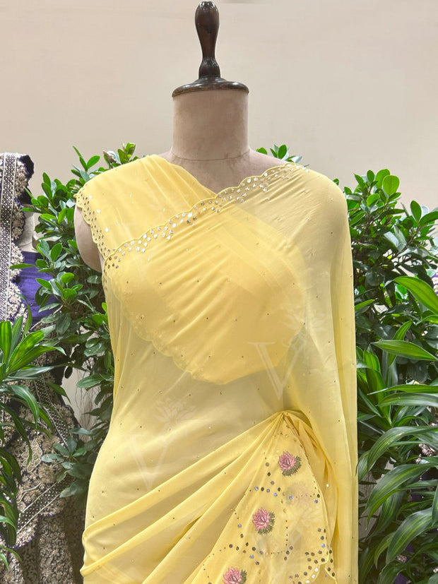 Yellow Mukesh Georgette Saree