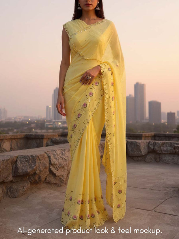 Yellow Mukesh Georgette Saree