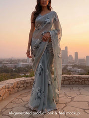 Grey Organza Printed Saree