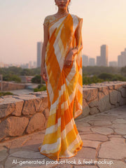 Yellow and White Leheriya Georgette Saree