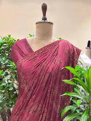 Wine Embroidered Silk Saree