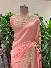 Peach Embroidered Silk Saree