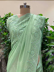Mint Green Embroidered Georgette Saree