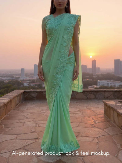 Mint Green Embroidered Georgette Saree