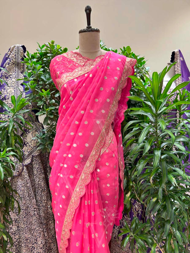 Pink Banarasi Organza Saree