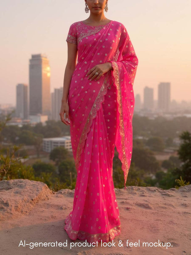 Pink Banarasi Organza Saree