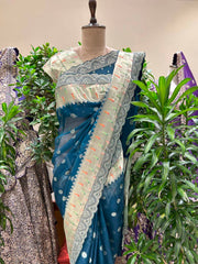 Teal Blue Kota Silk Saree