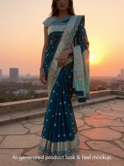 Teal Blue Kota Silk Saree